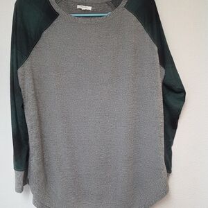 Maurices Heather Gray Knit Pullover with Dark Green Shoulders